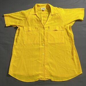 VTG Christian Dior Chemises Elegant Blouse Women's 12 Yellow Short Sleeve Top
